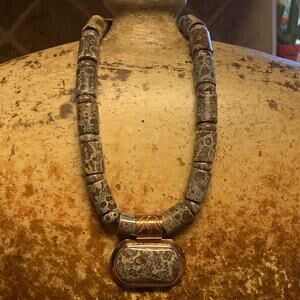 Jay King Necklace and Pendant Set Copper & Leopard Skin Jasper Chunky DTR